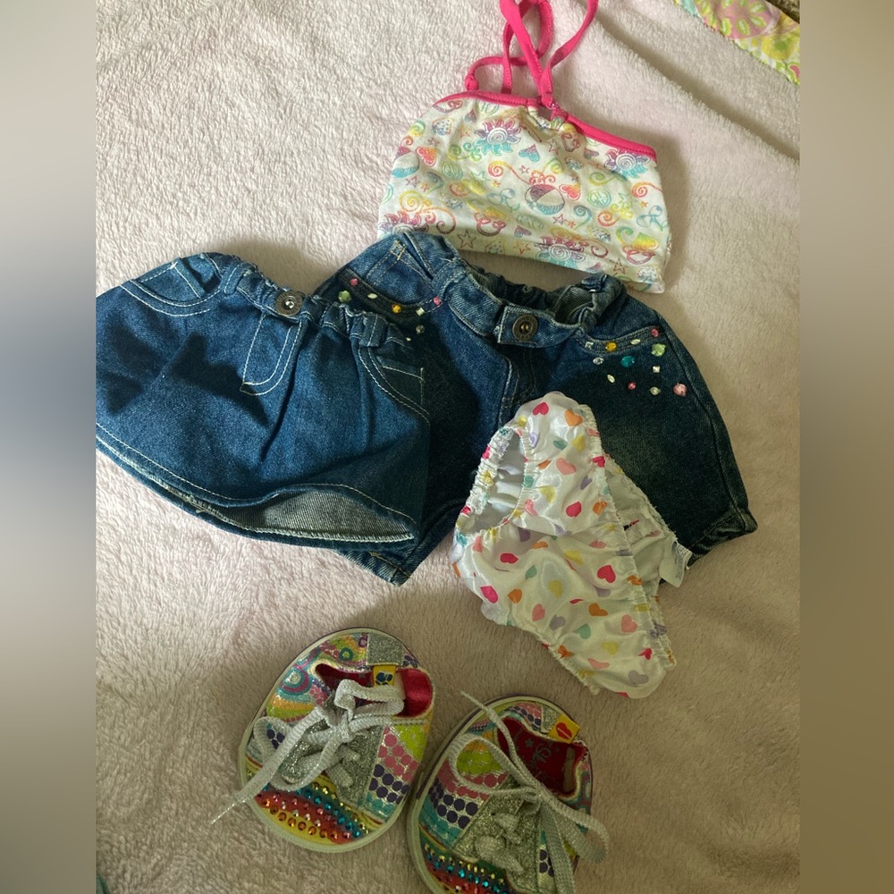 Build a Bear workshop Jean skirt shorts tank shoes Clothes Outfit